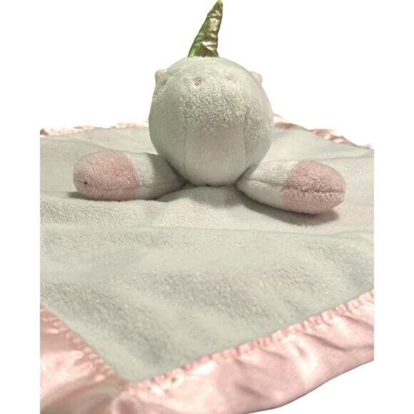 Cloud Island White Unicorn Infant Baby Security Blanket Pink Satin Trim Lovey - Picture 3 of 9